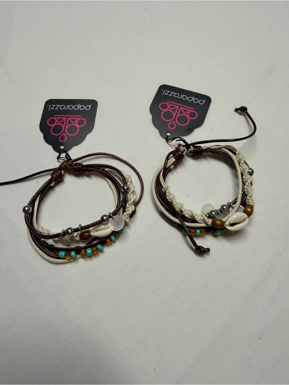 paparazzi Brown, Cream & Turquoise Multi-Strand Boho Bracelet
